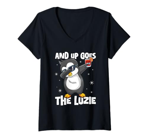 Damen and Up Goes The Luzie Party Pinguin Cool Urlaub Feiern T-Shirt mit V-Ausschnitt Damen and Up Goes The Luzie Party Pinguin Cool Urlaub Feiern T-Shirt mit V-Ausschnitt von Lustige Party Sprüche Kleidung