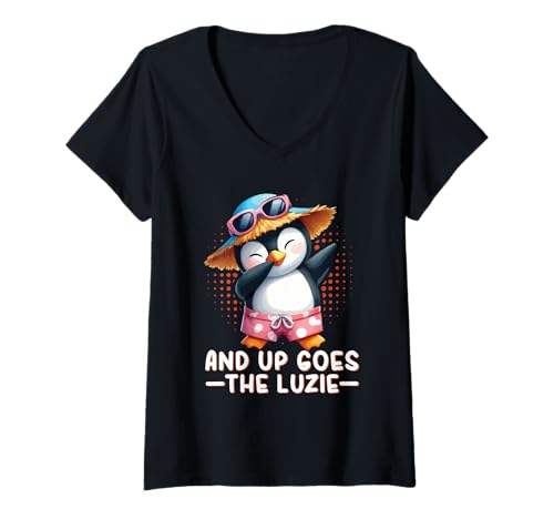 Damen and Up Goes The Luzie Pinguin Party Tanzen Cool Feiern T-Shirt mit V-Ausschnitt Damen and Up Goes The Luzie Pinguin Party Tanzen Cool Feiern T-Shirt mit V-Ausschnitt von Lustige Party Sprüche Kleidung