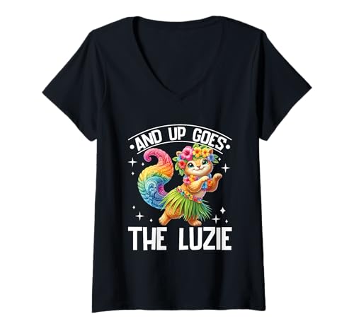 Damen and Up Goes The Luzie Verrückt Party Feiern Tanzen Spruch T-Shirt mit V-Ausschnitt von Lustige Party Sprüche Kleidung