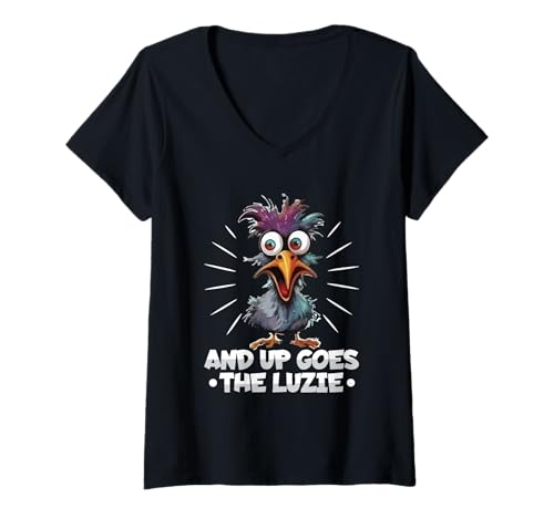 Damen and Up Goes The Luzie Vogel Verrückt Party Feiern Spruch T-Shirt mit V-Ausschnitt Damen and Up Goes The Luzie Vogel Verrückt Party Feiern Spruch T-Shirt mit V-Ausschnitt von Lustige Party Sprüche Kleidung