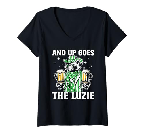 Damen and Up Goes The Luzie Waschbär Bier Party Feiern Tanzen T-Shirt mit V-Ausschnitt Damen and Up Goes The Luzie Waschbär Bier Party Feiern Tanzen T-Shirt mit V-Ausschnitt von Lustige Party Sprüche Kleidung