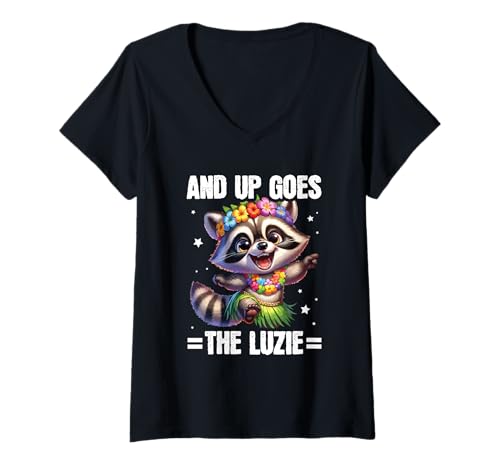Damen and Up Goes The Luzie Waschbär Verrückt Party Feiern Tanzen T-Shirt mit V-Ausschnitt Damen and Up Goes The Luzie Waschbär Verrückt Party Feiern Tanzen T-Shirt mit V-Ausschnitt von Lustige Party Sprüche Kleidung