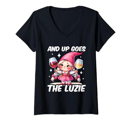 Damen and Up Goes The Luzie Zwerg Party Urlaub Feiern Spruch T-Shirt mit V-Ausschnitt Damen and Up Goes The Luzie Zwerg Party Urlaub Feiern Spruch T-Shirt mit V-Ausschnitt von Lustige Party Sprüche Kleidung