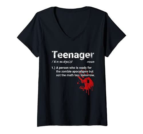 Damen Teenager Definition Auf Zombies vorbereitet aber nicht Mathe T-Shirt mit V-Ausschnitt Damen Teenager Definition Auf Zombies vorbereitet aber nicht Mathe T-Shirt mit V-Ausschnitt von Lustige Party Urlaub Sprüche