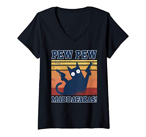 Damen Cat Pew Pew Maddafakas Crazy Katze Pistole lustige Geschenke T-Shirt mit V-Ausschnitt Damen Cat Pew Pew Maddafakas Crazy Katze Pistole lustige Geschenke T-Shirt mit V-Ausschnitt von Lustige Pew Pew Maddafakas Design Geschenkideen