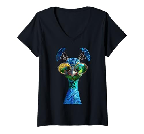 Damen Pfau Motiv Blauer Pfau Pfauen Peacock Rad Pfauenrad Pfau T-Shirt mit V-Ausschnitt Damen Pfau Motiv Blauer Pfau Pfauen Peacock Rad Pfauenrad Pfau T-Shirt mit V-Ausschnitt von Lustige Pfauen für alle Pfau Liebhaber