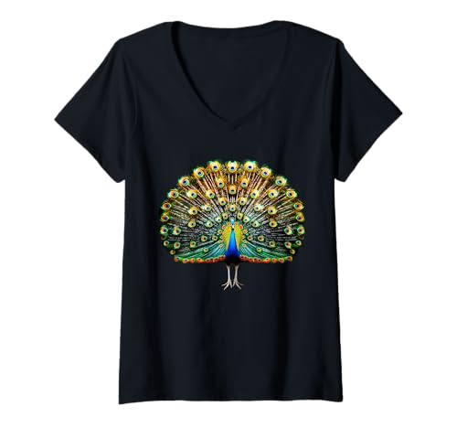 Damen Pfau Motiv Blauer Pfau Pfauen Peacock Rad Pfauenrad Pfau T-Shirt mit V-Ausschnitt Damen Pfau Motiv Blauer Pfau Pfauen Peacock Rad Pfauenrad Pfau T-Shirt mit V-Ausschnitt von Lustige Pfauen für alle Pfau Liebhaber