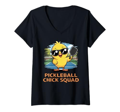 Damen Pickleball Chick Squad Funny Pickleball Player T-Shirt mit V-Ausschnitt Damen Pickleball Chick Squad Funny Pickleball Player T-Shirt mit V-Ausschnitt von Lustige Pickleball Chick -Kader