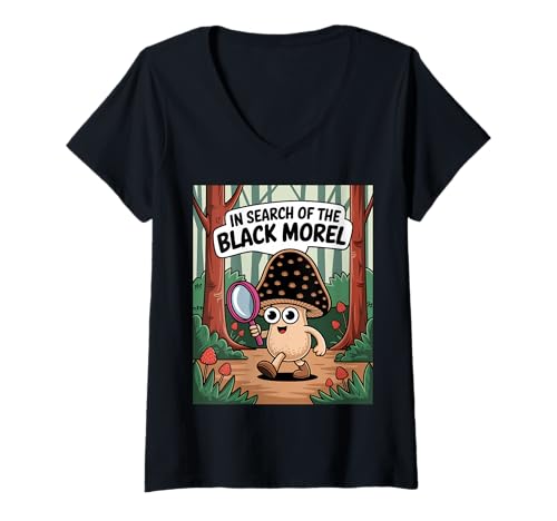 Damen Auf Der Suche Nach Der Seltenen Schwarzen Morchel T-Shirt mit V-Ausschnitt Damen Auf Der Suche Nach Der Seltenen Schwarzen Morchel T-Shirt mit V-Ausschnitt von Lustige Pilzsuche Abenteuer Illustration
