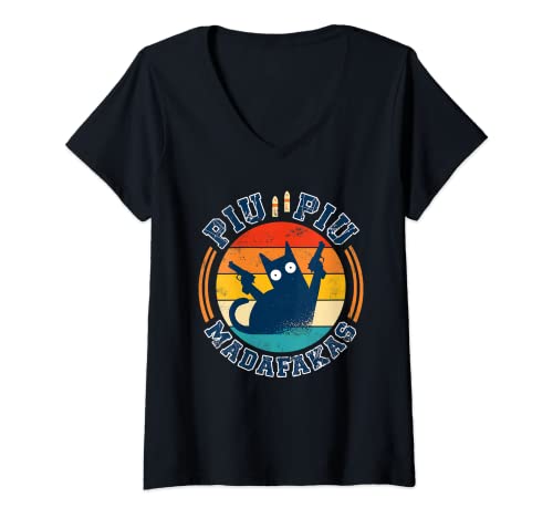 Damen Piu Piu Pew Madafakas T-Shirt Neuheit Lustige Katze Vintage T-Shirt mit V-Ausschnitt Damen Piu Piu Pew Madafakas T-Shirt Neuheit Lustige Katze Vintage T-Shirt mit V-Ausschnitt von Lustige Piu Piu Madafakas Design Pew Geschenkideen