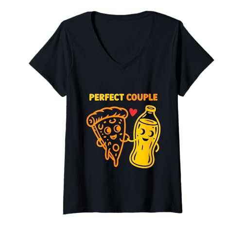 Damen Perfektes Paar Lustiger Pizza Und Getränk T-Shirt mit V-Ausschnitt Damen Perfektes Paar Lustiger Pizza Und Getränk T-Shirt mit V-Ausschnitt von Lustige Pizza Und Getränk Liebe Paar Kunst