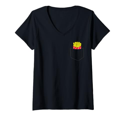 Damen Pommes Frites in der Tasche Fast Food Pommes Frites T-Shirt mit V-Ausschnitt Damen Pommes Frites in der Tasche Fast Food Pommes Frites T-Shirt mit V-Ausschnitt von Lustige Pommes Frites Geschenke