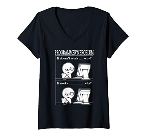 Damen Programmierer Informatiker Lustiges Cartoon T-Shirt mit V-Ausschnitt Damen Programmierer Informatiker Lustiges Cartoon T-Shirt mit V-Ausschnitt von Lustige Programmierer Geschenk Ideen