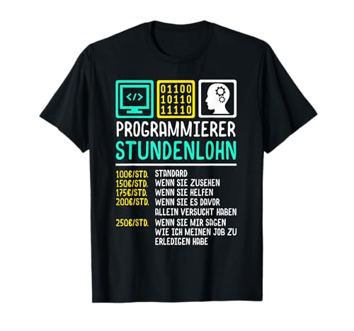 Lustige Programmierer Shirts - Herren T-Shirt, Schwarz, S, Kurzarm, Crew Neck, Pullover, Programmiert-Shirt, Stundenlohn, Binärcode, Html, Computer, Beruf, Tech-Profis, Humoristen von Lustige Programmierer Shirts