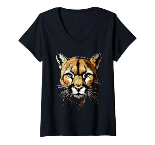 Damen Puma Raubkatze Berglöwe Kuguar Pumas Panther Süßer Puma T-Shirt mit V-Ausschnitt Damen Puma Raubkatze Berglöwe Kuguar Pumas Panther Süßer Puma T-Shirt mit V-Ausschnitt von Lustige Pumas für Raubkatzen Liebhaber