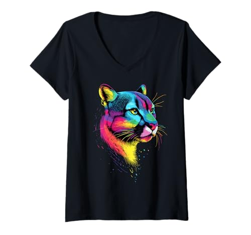 Damen Puma Raubkatze Berglöwe Kuguar Pumas Panther Süßer Puma T-Shirt mit V-Ausschnitt Damen Puma Raubkatze Berglöwe Kuguar Pumas Panther Süßer Puma T-Shirt mit V-Ausschnitt von Lustige Pumas für Raubkatzen Liebhaber