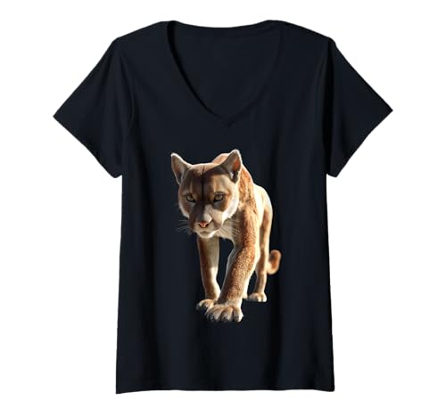 Damen Puma Raubkatze Berglöwe Kuguar Pumas Panther Süßer Puma T-Shirt mit V-Ausschnitt Damen Puma Raubkatze Berglöwe Kuguar Pumas Panther Süßer Puma T-Shirt mit V-Ausschnitt von Lustige Pumas für Raubkatzen Liebhaber