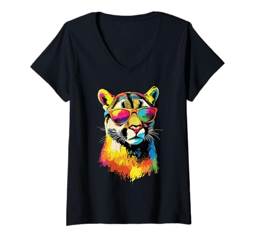 Damen Puma Raubkatze Berglöwe Kuguar Pumas Panther Süßer Puma T-Shirt mit V-Ausschnitt Damen Puma Raubkatze Berglöwe Kuguar Pumas Panther Süßer Puma T-Shirt mit V-Ausschnitt von Lustige Pumas für Raubkatzen Liebhaber