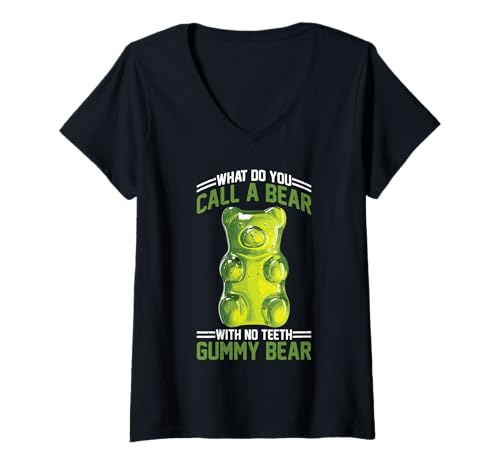 Damen What Do You Call A Bear with No Teeth Gummy Bear - T-Shirt mit V-Ausschnitt Damen What Do You Call A Bear with No Teeth Gummy Bear - T-Shirt mit V-Ausschnitt von Lustige Punliebhaber zentral