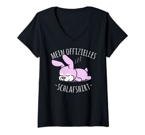 Damen Offizielles Nachthemd, Niedlicher Fauler Hase Häschen Spruch T-Shirt mit V-Ausschnitt von Lustige Pyjama Schlafanzug Chillen Sprüche Design