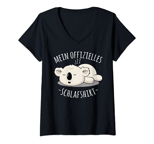 Damen Offizielles Nachthemd, Niedlicher Fauler Koala Bär Spruch T-Shirt mit V-Ausschnitt von Lustige Pyjama Schlafanzug Chillen Sprüche Design