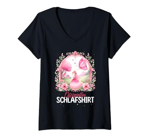 Damen Offizielles Schlafshirt Prinzessin T-Shirt mit V-Ausschnitt von Lustige Pyjama Schlafanzug Nachthemd T-Shirts