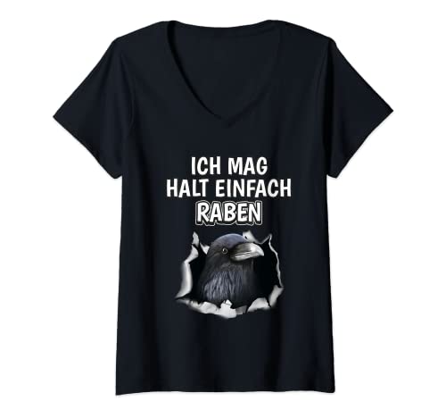Damen Lustiger Rabe Spruch Ich mag halt einfach Raben T-Shirt mit V-Ausschnitt Damen Lustiger Rabe Spruch Ich mag halt einfach Raben T-Shirt mit V-Ausschnitt von Lustige Rabe Kleidung Damen Herren Kinder