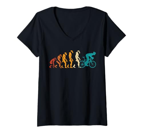 Damen Radfahrer Evolution Fahrrad Fahren E-Bike Mountainbike T-Shirt mit V-Ausschnitt Damen Radfahrer Evolution Fahrrad Fahren E-Bike Mountainbike T-Shirt mit V-Ausschnitt von Lustige Radsport Designs Radfahrer Geschenkidee
