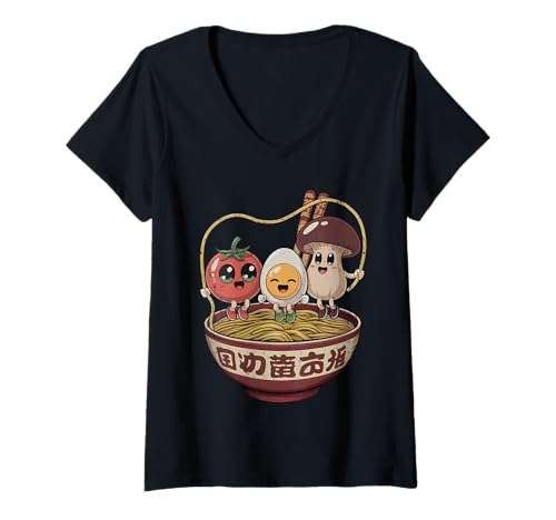 Damen Kawaii Anime Gemüse Ramen Nudeln Seilspringen Lustig Japan T-Shirt mit V-Ausschnitt Damen Kawaii Anime Gemüse Ramen Nudeln Seilspringen Lustig Japan T-Shirt mit V-Ausschnitt von Lustige Ramen Sprüche & Japanische Retro Geschenke