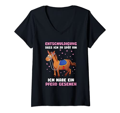 Damen Entschuldigung Dass Ich Zu Spät Bin Pferd Gesehen Schüler T-Shirt mit V-Ausschnitt Damen Entschuldigung Dass Ich Zu Spät Bin Pferd Gesehen Schüler T-Shirt mit V-Ausschnitt von Lustige Reiter Spruch Geschenke Für Schulkinder