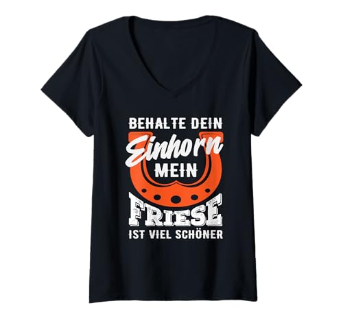 Damen Einhorn Friese Pferd Pferdemädchen Reiten Ponyfans Reiter T-Shirt mit V-Ausschnitt Damen Einhorn Friese Pferd Pferdemädchen Reiten Ponyfans Reiter T-Shirt mit V-Ausschnitt von Lustige Reitergeschenke für Damen Herren Teenager