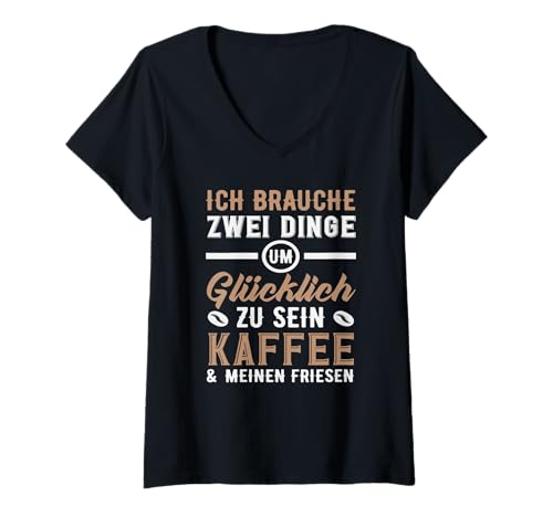 Damen Friese Kaffee Pferd Pferdemädchen Reiten Ponyfans Reiter T-Shirt mit V-Ausschnitt Damen Friese Kaffee Pferd Pferdemädchen Reiten Ponyfans Reiter T-Shirt mit V-Ausschnitt von Lustige Reitergeschenke für Damen Herren Teenager