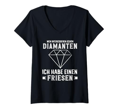 Damen Friese Pferdemädchen Reiten Ponyfans Reiter T-Shirt mit V-Ausschnitt von Lustige Reitergeschenke für Damen Herren Teenager