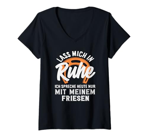 Damen Friese Spruch Ruhe Pferdemädchen Reiten Ponyfans Reiter T-Shirt mit V-Ausschnitt Damen Friese Spruch Ruhe Pferdemädchen Reiten Ponyfans Reiter T-Shirt mit V-Ausschnitt von Lustige Reitergeschenke für Damen Herren Teenager