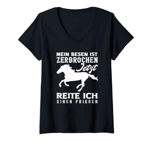 Damen Pferdemädchen Reiten Friese Reiter T-Shirt mit V-Ausschnitt Damen Pferdemädchen Reiten Friese Reiter T-Shirt mit V-Ausschnitt von Lustige Reitergeschenke für Damen Herren Teenager