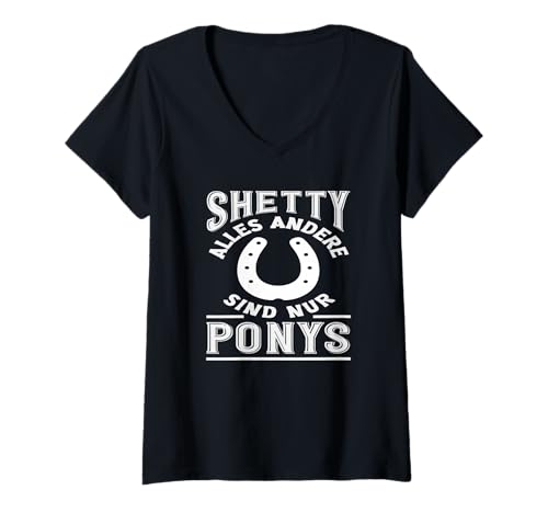 Damen Shetty Pony Pferdemädchen Reiten Ponyfans Reiter T-Shirt mit V-Ausschnitt von Lustige Reitergeschenke für Damen Herren Teenager