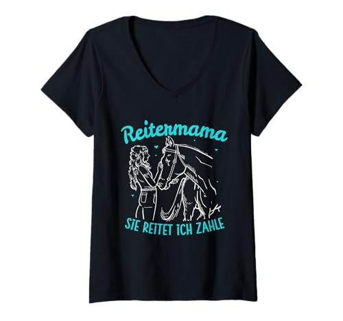 Damen Reitermama Sie Reitet Ich Zahle Pferde Reitsport T-Shirt mit V-Ausschnitt Damen Reitermama Sie Reitet Ich Zahle Pferde Reitsport T-Shirt mit V-Ausschnitt von Lustige Reiterin Sprüche Pferdemama Geschenkidee