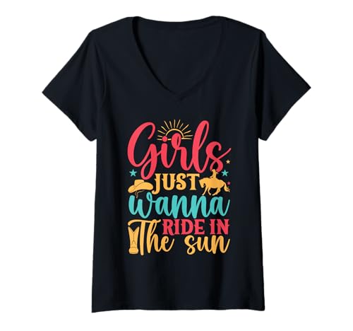 Damen Hobby Reiter Girls Just Wanna Ride Reitsport T-Shirt mit V-Ausschnitt Damen Hobby Reiter Girls Just Wanna Ride Reitsport T-Shirt mit V-Ausschnitt von Lustige Reitsport Geschenke Shirts Dressur Designs