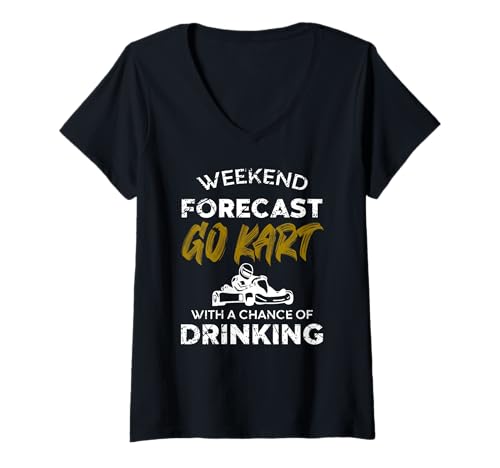 Damen Wochenende Vorhersage Gokart Rennen Humor Trinken T-Shirt mit V-Ausschnitt Damen Wochenende Vorhersage Gokart Rennen Humor Trinken T-Shirt mit V-Ausschnitt von Lustige Rennsportfans und Wochenendfreunde