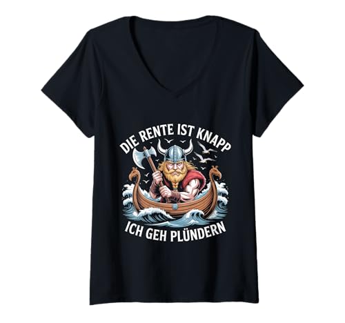 Damen Witziges Rentner Wikinger Ruhestand Spruch T-Shirt mit V-Ausschnitt Damen Witziges Rentner Wikinger Ruhestand Spruch T-Shirt mit V-Ausschnitt von Lustige Rente Humor Geschenkidee Wikinger
