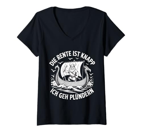 Damen Witziges Rentner Wikinger Ruhestand Spruch T-Shirt mit V-Ausschnitt Damen Witziges Rentner Wikinger Ruhestand Spruch T-Shirt mit V-Ausschnitt von Lustige Rente Humor Geschenkidee Wikinger