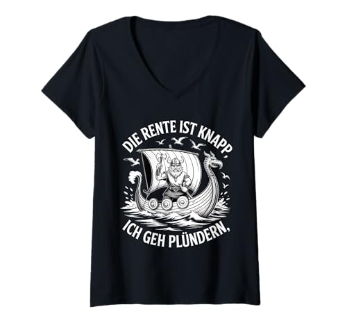 Damen Witziges Rentner Wikinger Ruhestand Spruch T-Shirt mit V-Ausschnitt Damen Witziges Rentner Wikinger Ruhestand Spruch T-Shirt mit V-Ausschnitt von Lustige Rente Humor Geschenkidee Wikinger