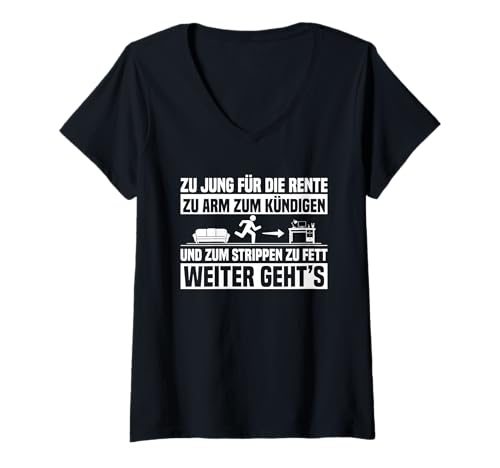 Damen Zu Jung Für Die Rente Zu Arm Zum Kündigen Büro Rente Arbeit T-Shirt mit V-Ausschnitt Damen Zu Jung Für Die Rente Zu Arm Zum Kündigen Büro Rente Arbeit T-Shirt mit V-Ausschnitt von Lustige Renten Sprüche Kleidung Für Arbeiter