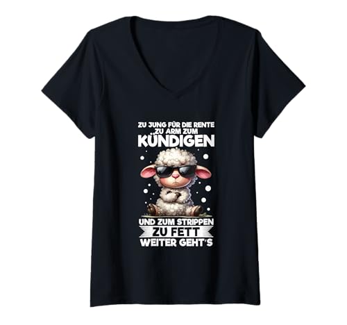 Damen Zu Jung Für Die Rente Zu Arm Zum Kündigen Cooles Schaf T-Shirt mit V-Ausschnitt Damen Zu Jung Für Die Rente Zu Arm Zum Kündigen Cooles Schaf T-Shirt mit V-Ausschnitt von Lustige Renten Sprüche Kleidung Für Arbeiter