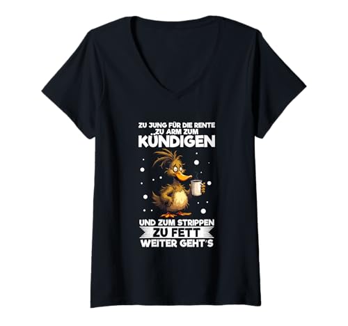 Damen Zu Jung Für Die Rente Zu Arm Zum Kündigen Ente Kaffee T-Shirt mit V-Ausschnitt Damen Zu Jung Für Die Rente Zu Arm Zum Kündigen Ente Kaffee T-Shirt mit V-Ausschnitt von Lustige Renten Sprüche Kleidung Für Arbeiter