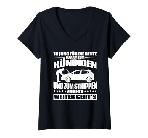 Damen Zu Jung Für Die Rente Zu Arm Zum Kündigen KFZ Mechaniker T-Shirt mit V-Ausschnitt Damen Zu Jung Für Die Rente Zu Arm Zum Kündigen KFZ Mechaniker T-Shirt mit V-Ausschnitt von Lustige Renten Sprüche Kleidung Für Arbeiter