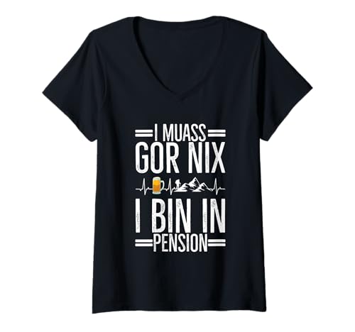 Damen I Muass Goar Nix I Bin In Pension Rentner Bier Berg Hütte T-Shirt mit V-Ausschnitt Damen I Muass Goar Nix I Bin In Pension Rentner Bier Berg Hütte T-Shirt mit V-Ausschnitt von Lustige Renten Sprüche Kleidung Für Rentner