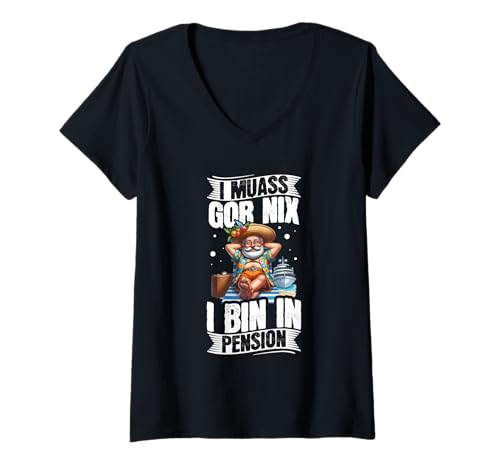 Damen I Muass Goar Nix I Bin In Pension Rentner Chill Urlaub T-Shirt mit V-Ausschnitt Damen I Muass Goar Nix I Bin In Pension Rentner Chill Urlaub T-Shirt mit V-Ausschnitt von Lustige Renten Sprüche Kleidung Für Rentner