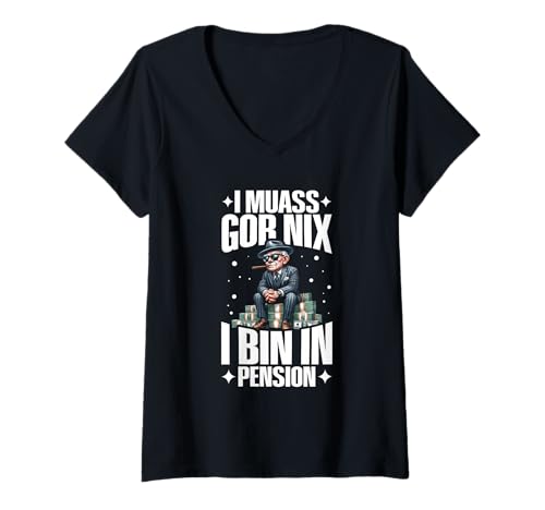 Damen I Muass Goar Nix I Bin In Pension Rentner Cool Spruch T-Shirt mit V-Ausschnitt Damen I Muass Goar Nix I Bin In Pension Rentner Cool Spruch T-Shirt mit V-Ausschnitt von Lustige Renten Sprüche Kleidung Für Rentner