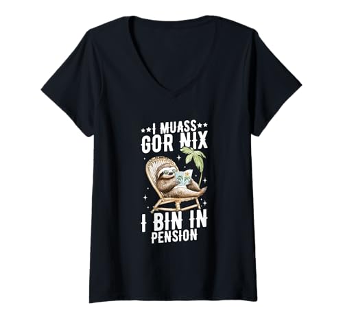 Damen I Muass Goar Nix I Bin In Pension Rentner Faultier Lustig T-Shirt mit V-Ausschnitt Damen I Muass Goar Nix I Bin In Pension Rentner Faultier Lustig T-Shirt mit V-Ausschnitt von Lustige Renten Sprüche Kleidung Für Rentner